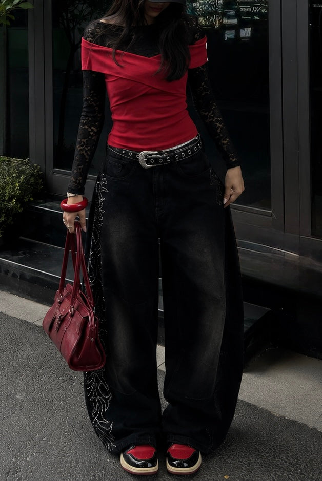 Noir Crystal Baggy Jeans