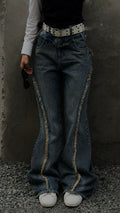 Frayed Star Decor Skinny Flared Jeans